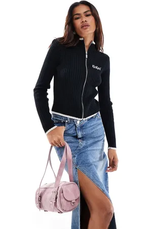 Kickers Zip through fitted knit top with embroidered logo in