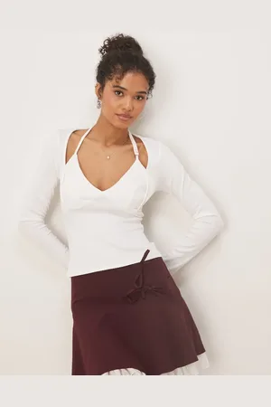 ASOS Ribbed halter neck long sleeve top in
