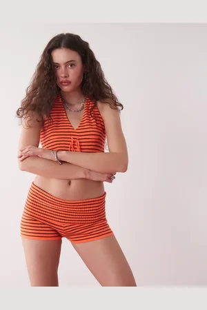 COLLUSION Knitted stripe micro short with folded waistband
