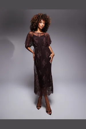 Never Fully Dressed Tilly lace midaxi dress in chocolate