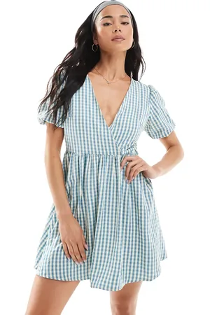 Daisy Street Puff sleeve tie waist mini dress in gingham
