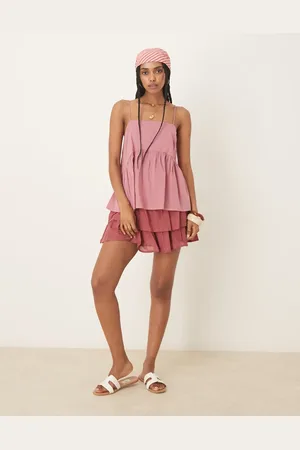 ASOS Cami with volume peplum and tie straps in