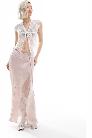 Reclaimed Limited edition spliced maxi slip skirt with lace insert in