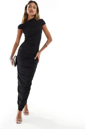 Aria Cove Double layered slinky ruched off shoulder maxi dress in