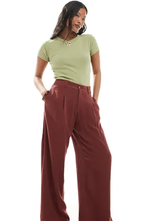 Miss Selfridge Linen blend tailored wide leg pants in burgundy
