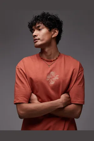 Topman Oversized fit t-shirt with roses embroidery in tan