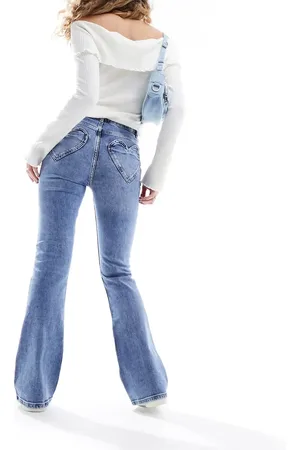 Miss Selfridge Heart pocket flare jeans in mid wash