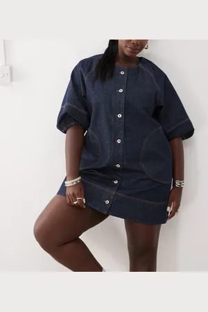 COLLUSION Plus denim shirt dress in rinse wash