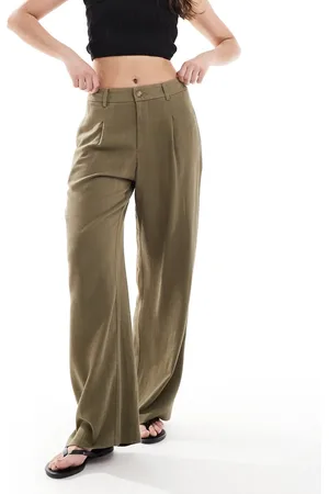 Miss Selfridge Linen blend tailored wide leg pants in khaki