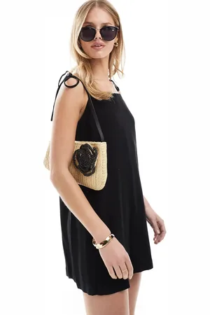 Miss Selfridge Linen blend tie shoulder romper in