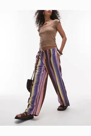 Topshop Linen mix straight leg pants in stripe