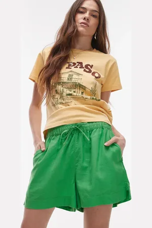 Topshop High rise drawstring linen mix shorts in