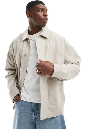 ASOS Washed twill worker jacket in stone