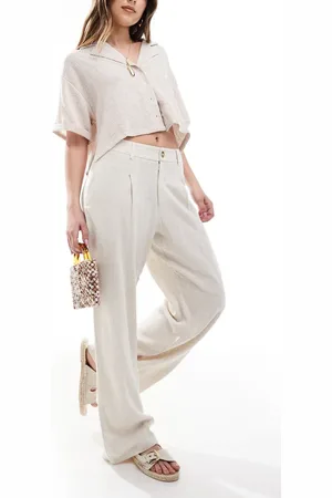 Miss Selfridge Linen blend tailored wide leg pants in stone