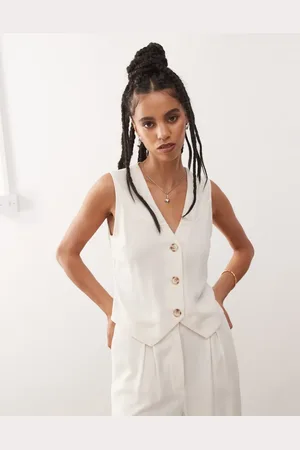 Reclaimed Linen blend vest in beige