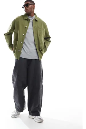 ASOS Washed twill worker jacket in khaki