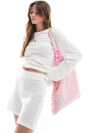 Pieces® Mix and match self striped knit shorts in off