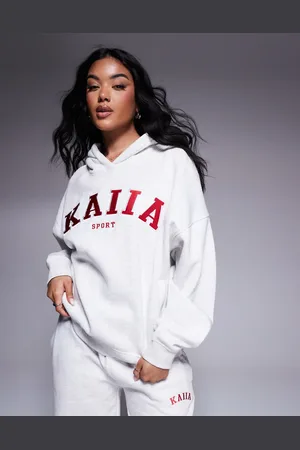 Kaiia Embroidered logo hoodie in heather and red - part of a set