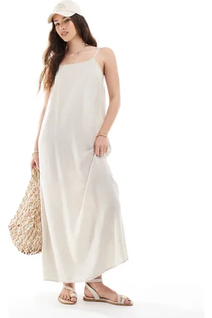 Pieces® Linen touch cami maxi dress in birch cream