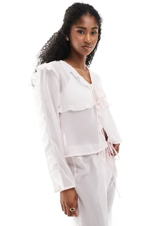 Esmée Esmee Exclusive sheer tie front beach top with ruffle trim in