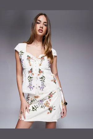 River Island Corset floral embroidered top set in