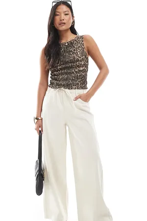 ONLY Wide leg tie waist jeans in ecru