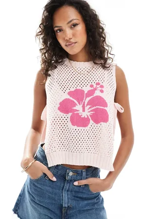ASOS Crew neck knit tabard tank top with hibiscus flower in