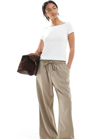 Miss Selfridge Relaxed sweatpants in tan pinstripe