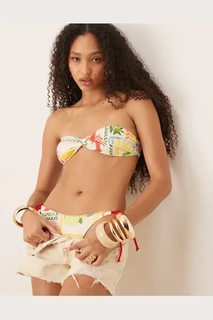 ASOS Olive Mykonos bandeau bikini top in tile print