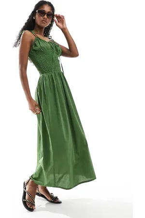 Esmée Exclusive shirred detail beach dress in olive