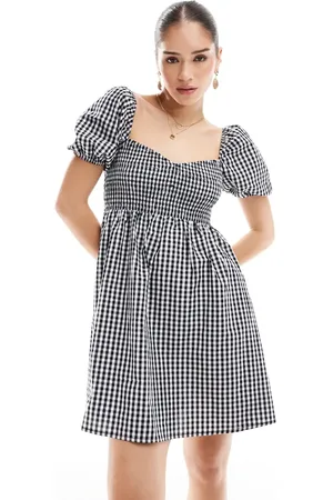 Esmée Esmee Exclusive mini puff sleeve beach dress in black and white gingham