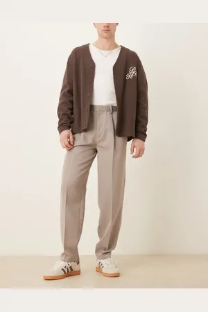 ASOS Oversized tapered dress pants with front pleats in dark stone