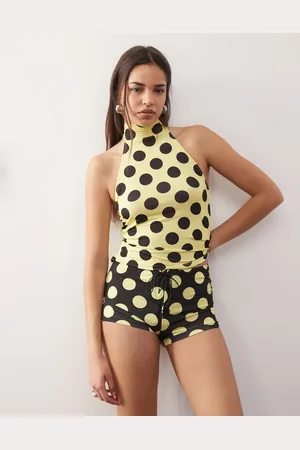 COLLUSION Micro mini shorts in yellow giant dot with lace-up - part of a set