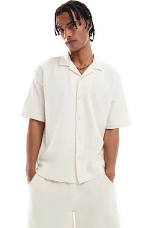 Pull&Bear Textured terrycloth shirt in ecru