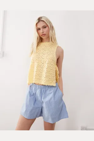 Reclaimed Crochet tabard tank top in buttermilk