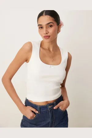 Gina Tricot Embroidered edge cotton tank top in