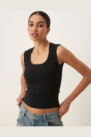 Gina Tricot Embroidered edge cotton tank top in