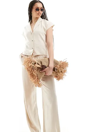 JDY Loose fit linen mix pants in beige - part of a set
