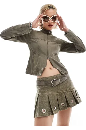 COLLUSION Festival pleated mini skirt with eyelets in oil wash - part of a set