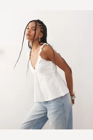 Reclaimed Babydoll poplin cami with broderie and lace trims in cream