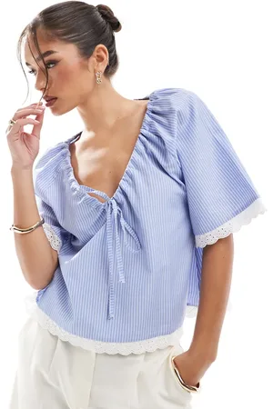 ASOS Gather neckline chuck on blouse in stripe