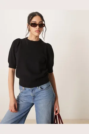 Gina Tricot Knitted short sleeve sweater with puff sleeves in