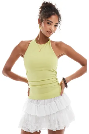 Pull&Bear Knot detail halterneck top in lime
