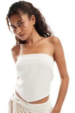 ASOS Linen blend tie back bandeau top in cream