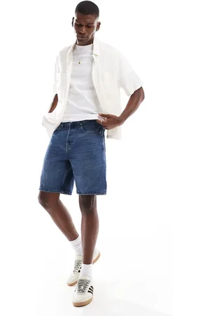 Only & Sons Edge straight fit denim shorts in dark blue wash