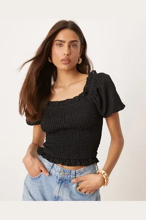 Gina Tricot Puff sleeve frill shirred top in