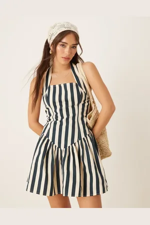 ASOS Halter mini dress with ruffle hem in stripe