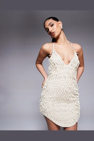 ASOS Structured mini dress with 3D beading in cream