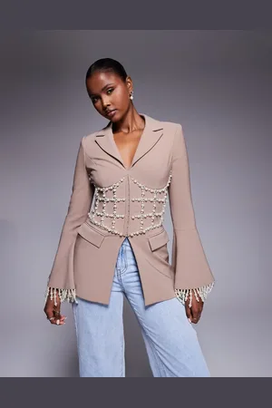 Lavish Alice Pearl embellished blazer in mushroom