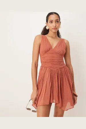 ASOS V neck mini dress with handkerchief hem in terracotta